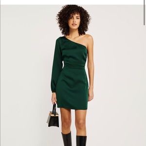 Abercrombie Green Satin One Shoulder Mini Dress